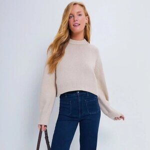 Tuckernuck Aiden Cropped Cotton Crewneck Sweater Ladies Size Small- Tan